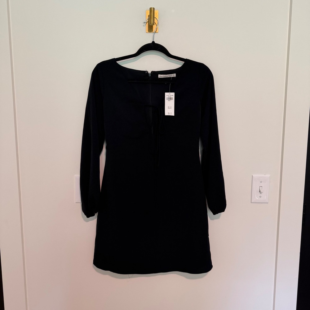 Abercrombie & Fitch Black Long‎ Sleeve Tie Front Mini Dress Small Petite NWT